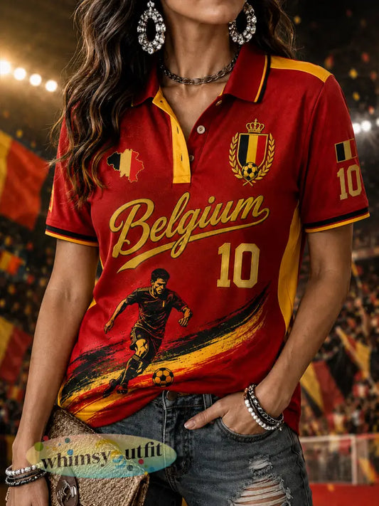 Damespoloshirt met korte mouwen en voetbalprint - A / S