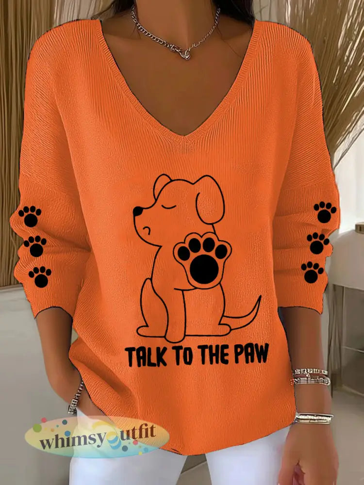 Damespraat met de Poot Hond V-hals Tops - Oranje / S