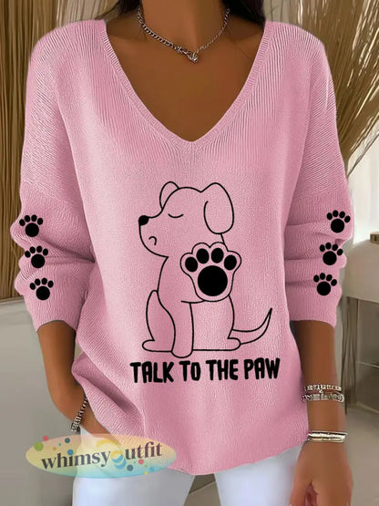 Damespraat met de Poot Hond V-hals Tops - Roze / S