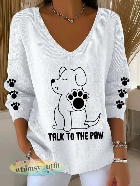 Damespraat met de Poot Hond V-hals Tops - Wit / S