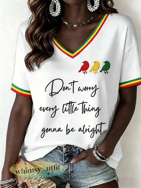 Damesreggaemuziek T-shirt met V-hals - Wit / S