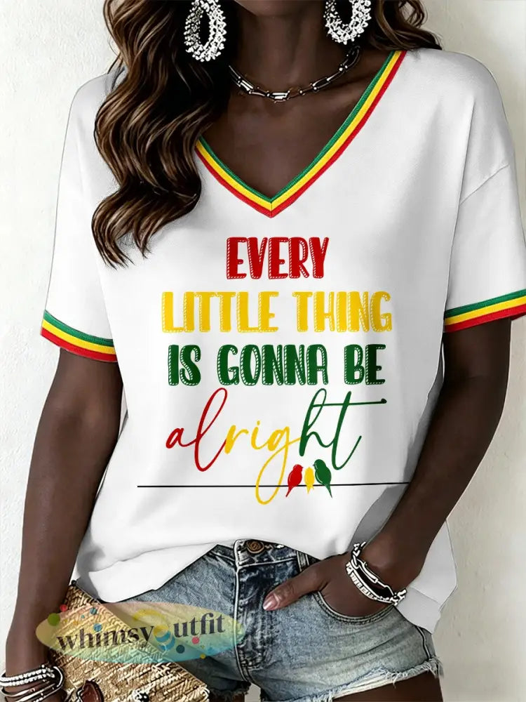 Damesreggaemuziek T-shirt met V-hals - Wit / S