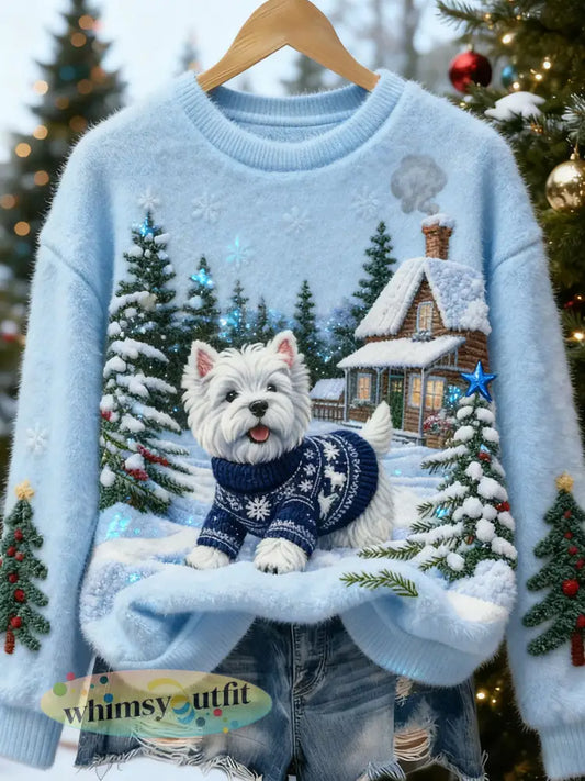 Damesretro dierenkerstkunstdruk casual flanellen top - A / S