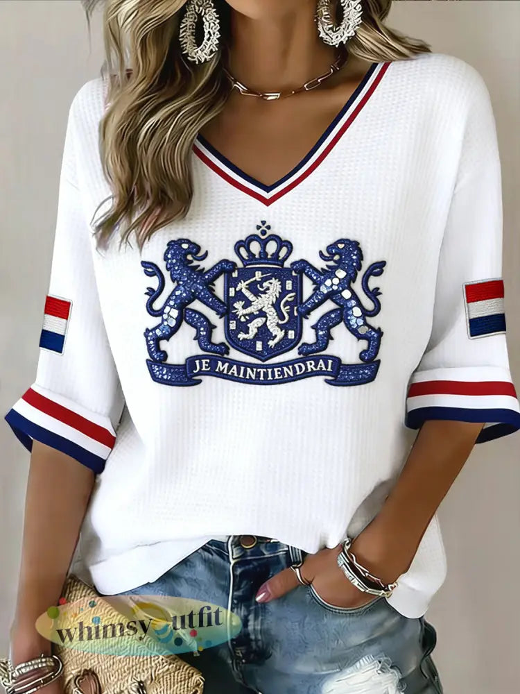 Damesretro Koninginnedag casual wafelgeweven topje - Sinaasappel / S