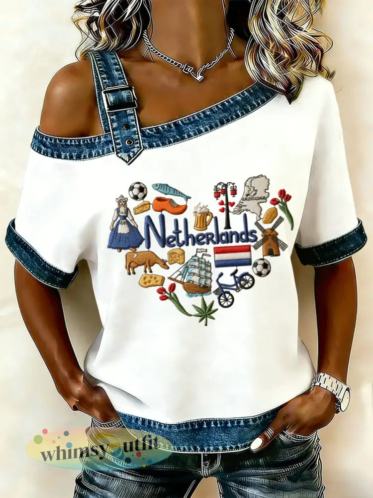 Damesretro Koningsdag-goede-doelen casual top - Wit / S