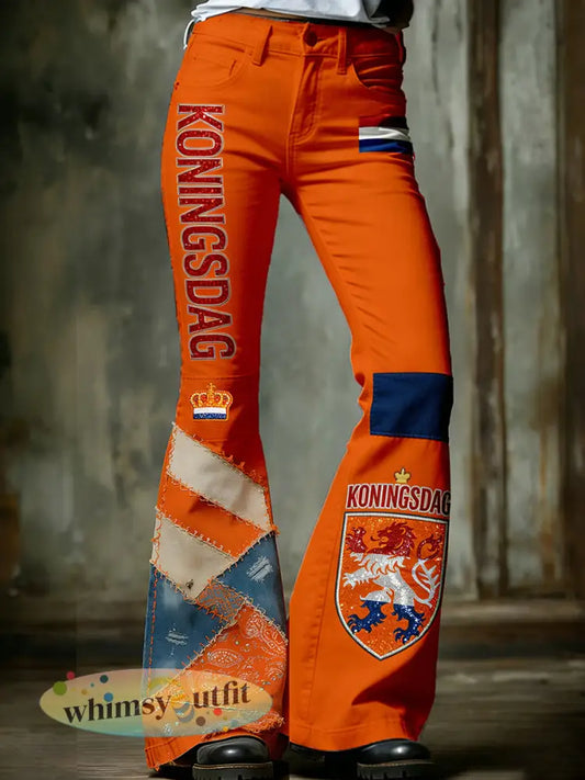 Damesretro ’Koningsdag’-kunstprint casual jeans - A / S