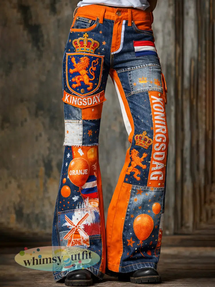 Damesretro ’Koningsdag’-kunstprint casual jeans - A / S