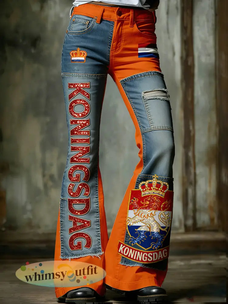 Damesretro ’Koningsdag’-kunstprint casual jeans - A / S