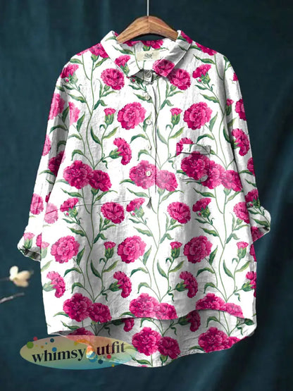 Damesshirt met bloemen en anjers bedrukt voor Moederdag - Wit / S
