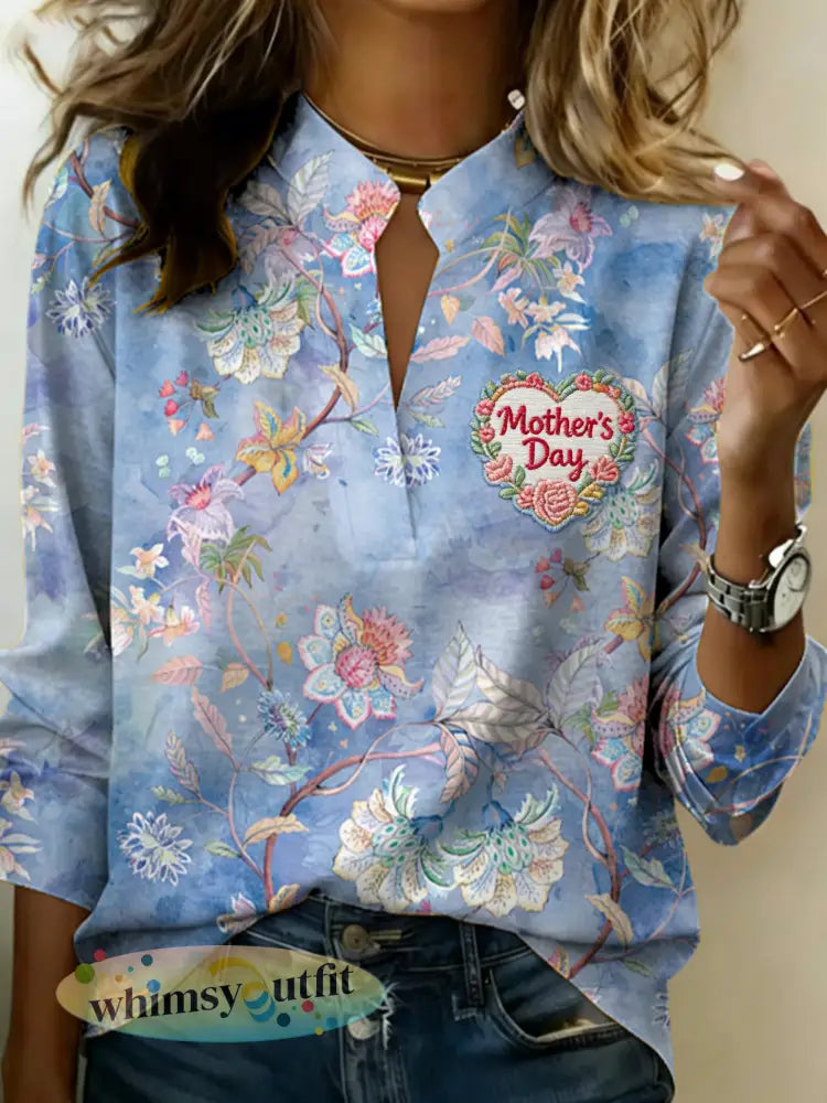 Damesshirt met V-hals en moederdagthema - A / S