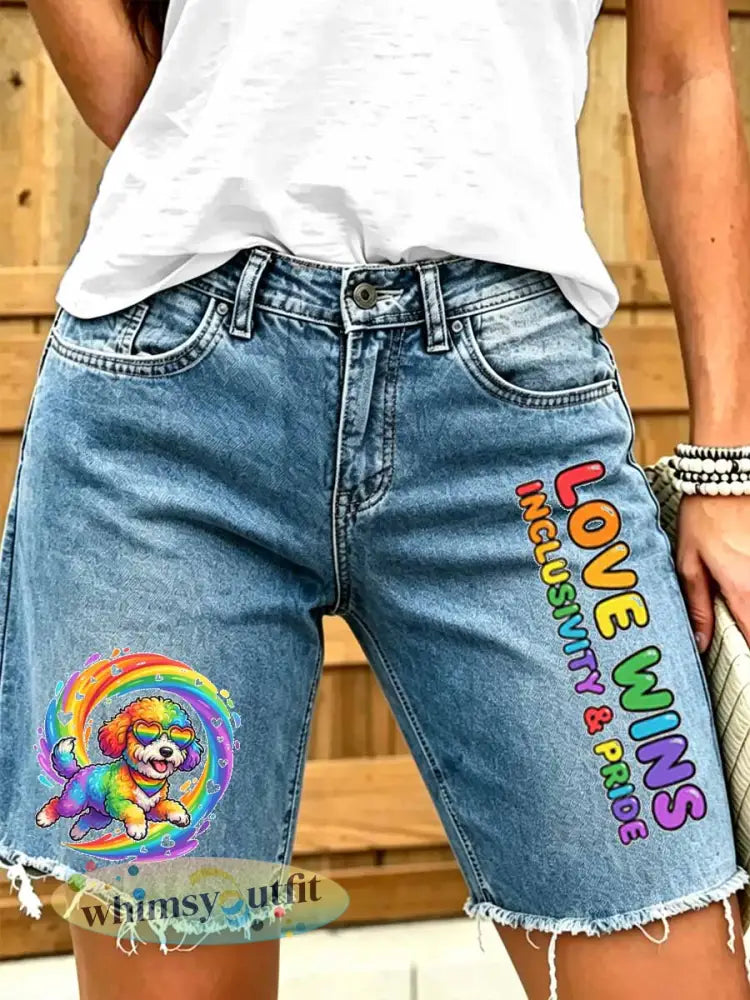Damesshorts met dieren- en regenboompatroon - als foto / S