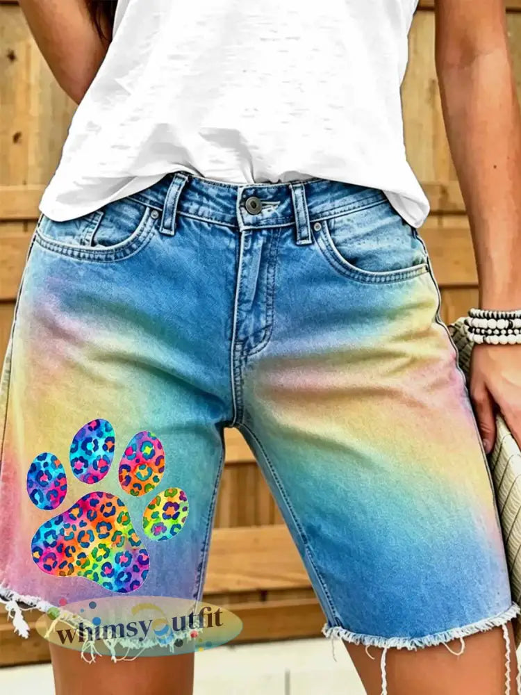 Damesshorts met dieren- en regenboompatroon - als foto / S