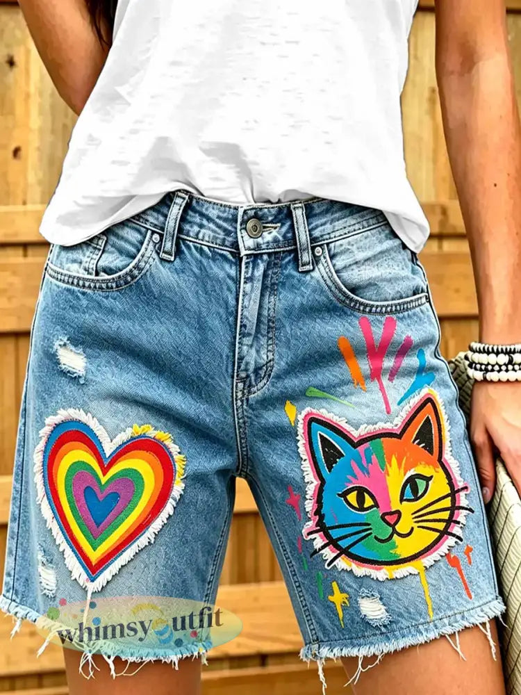 Damesshorts met dieren- en regenboompatroon - als foto / S