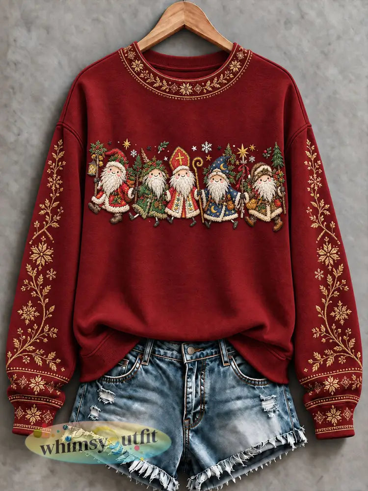 Damessweatshirt met winterse folklore- Sint-Nicolaas- en kerstprint casual stijl - Rood / S
