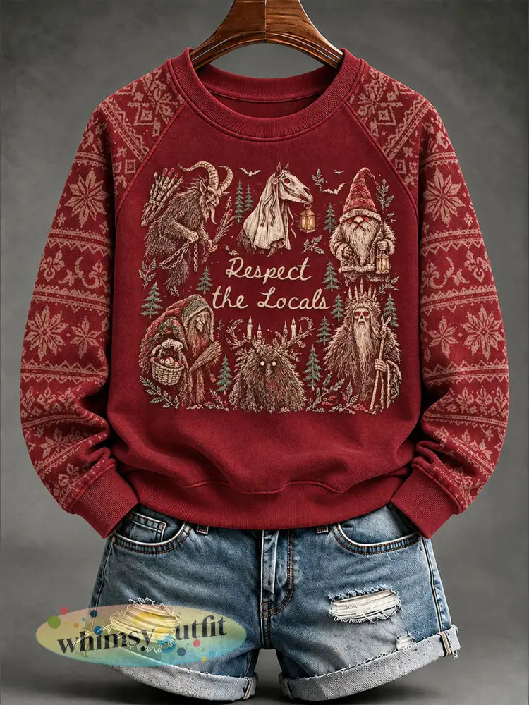 Damessweatshirt met winterse folklore- Sint-Nicolaas- en kerstprint casual stijl - Rood / S