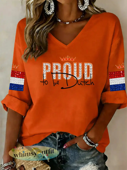 Damestop met V-hals en print met Koningsdag-thema - A / S