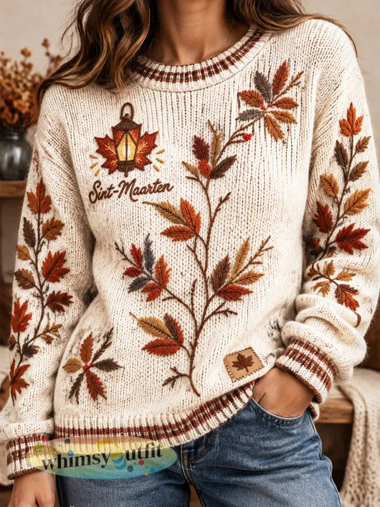 Damestrui in offwhite met esdoornbladprint casual stijl Nederlands Sint-Maartensmotief - Romig-Wit / S