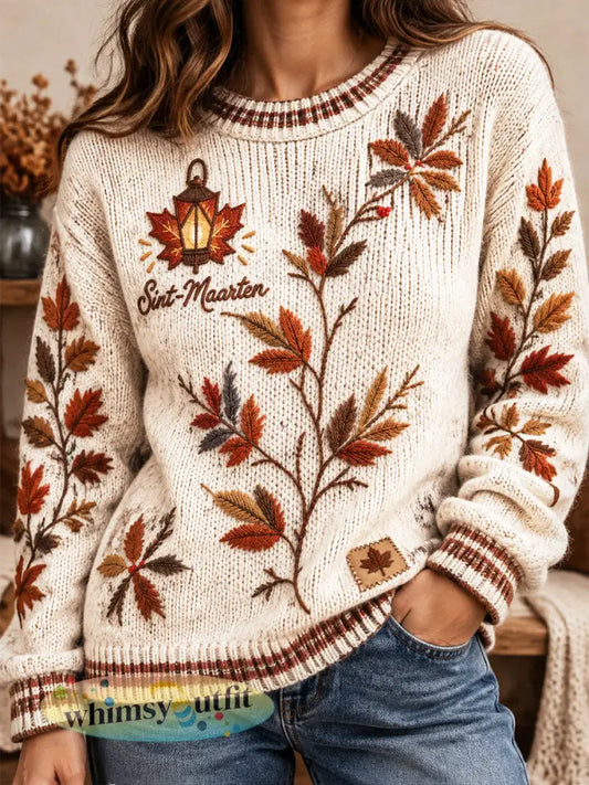 Damestrui in offwhite met esdoornbladprint casual stijl Nederlands Sint-Maartensmotief - Romig-Wit / S