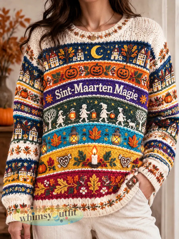 Damestrui met esdoornbladprint in Holland-stijl voor de dag van Sint-Maarten casual model - Veelkleurig / S