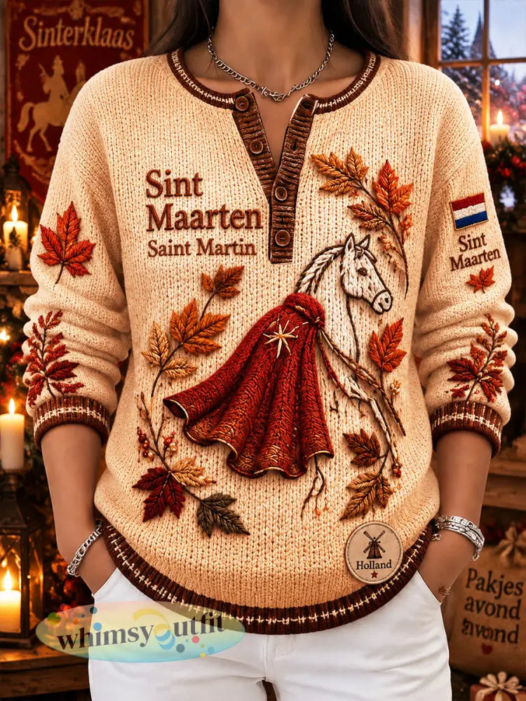 Damestrui met rode capeprint voor Sint-Maartensdag casual stijl - Beige / S