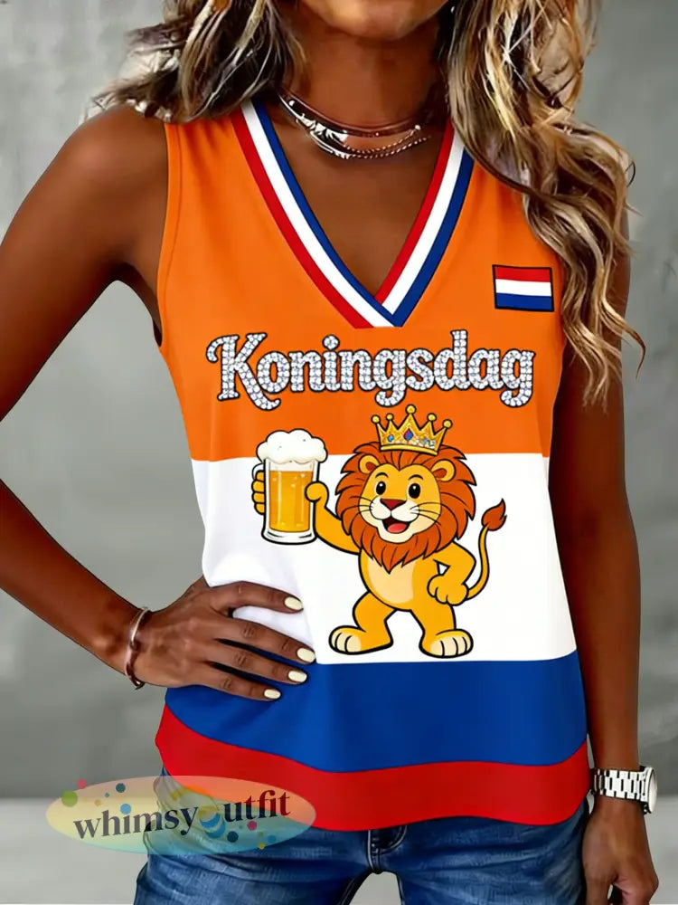 Damesvest met Nederlandse koningsdag-herdenkingskunstprint - A / S