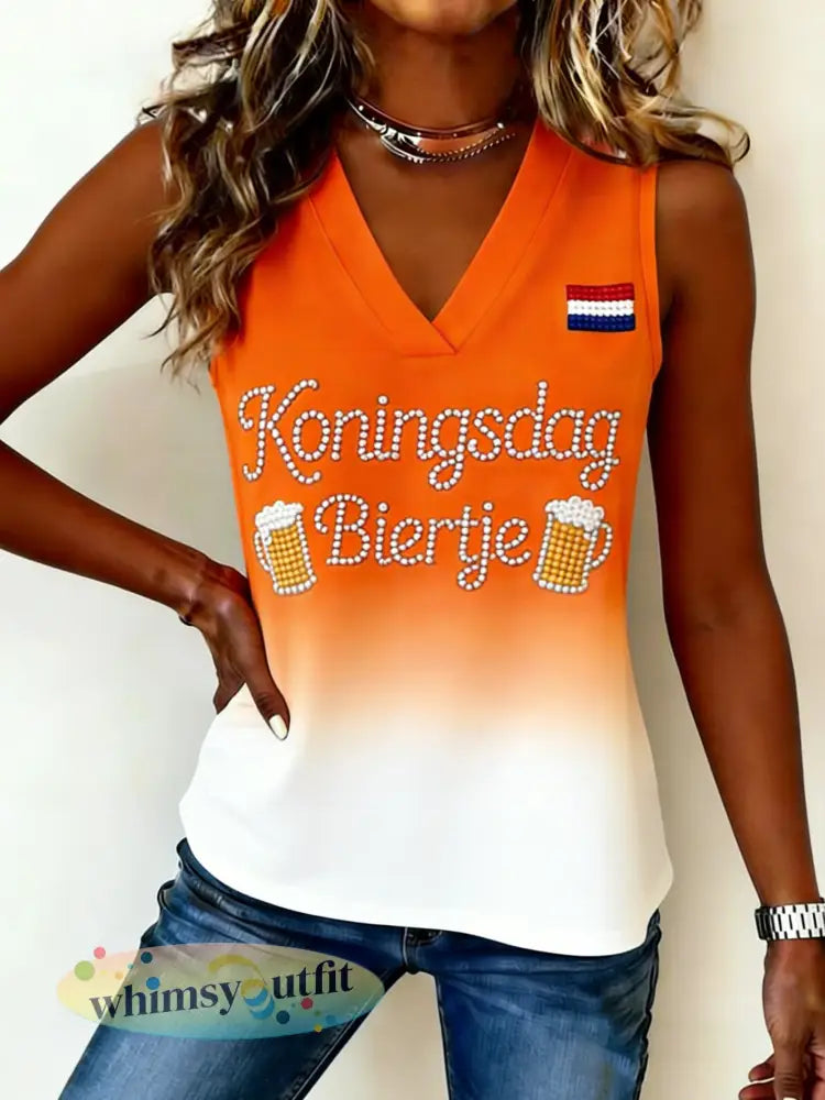 Damesvest met Nederlandse koningsdag-herdenkingskunstprint - A / S