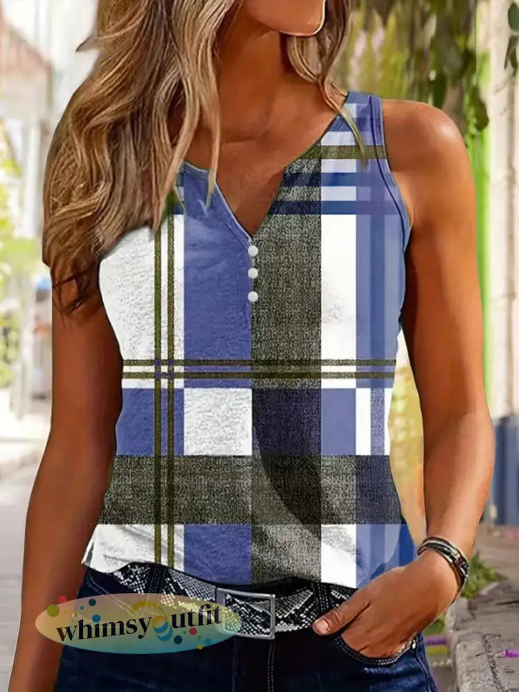 Damesvest met ruitpatroon en casual stijl - Blauw / S