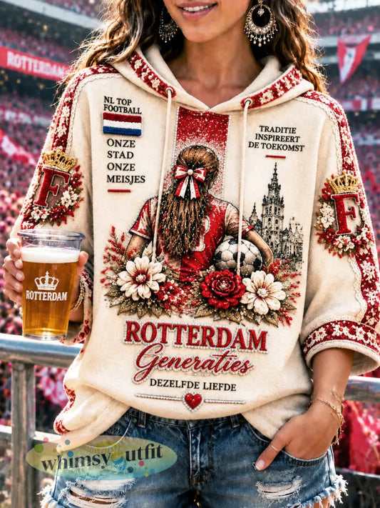 Damesvoetbalhoodie van Feyenoord met print en casual ontwerp - Romig-Wit / S