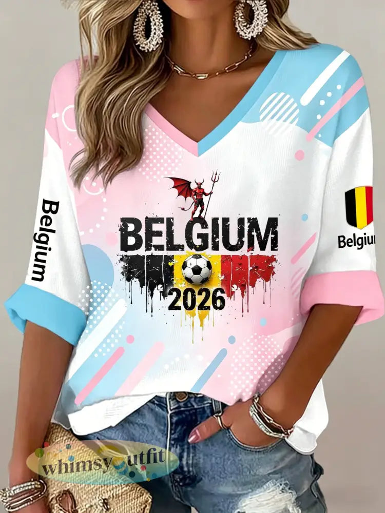 Damesvoetbalwedstrijd in België gejuich kunstprint fan-t-shirt - A / S