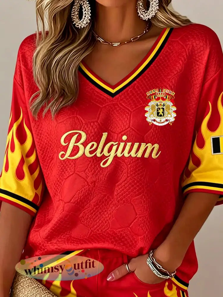 Damesvoetbalwedstrijd in België gejuich kunstprint fan-t-shirt - A / S