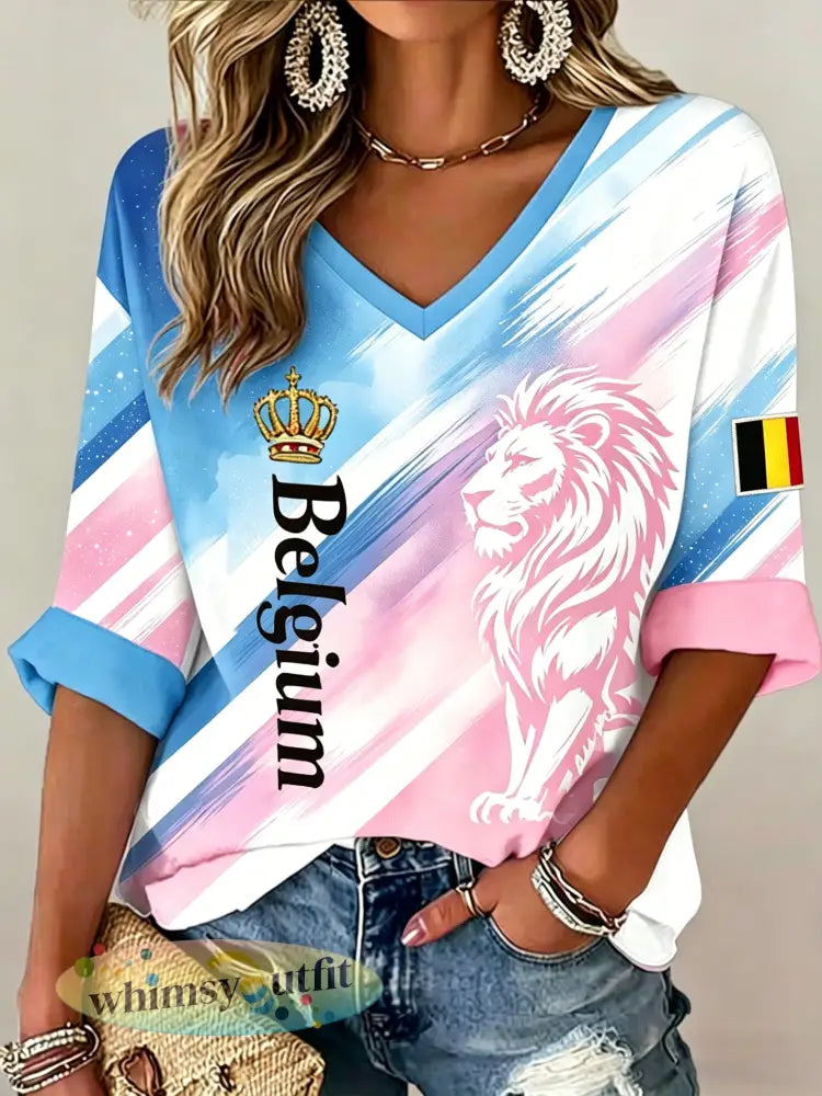 Damesvoetbalwedstrijd in België gejuich kunstprint fan-t-shirt - A / S