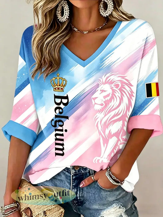 Damesvoetbalwedstrijd in België gejuich kunstprint fan-t-shirt - A / S