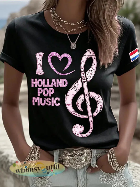 Dameszwart t-shirt met Nederlandse muziekprint en casual stijl - Zwart / S
