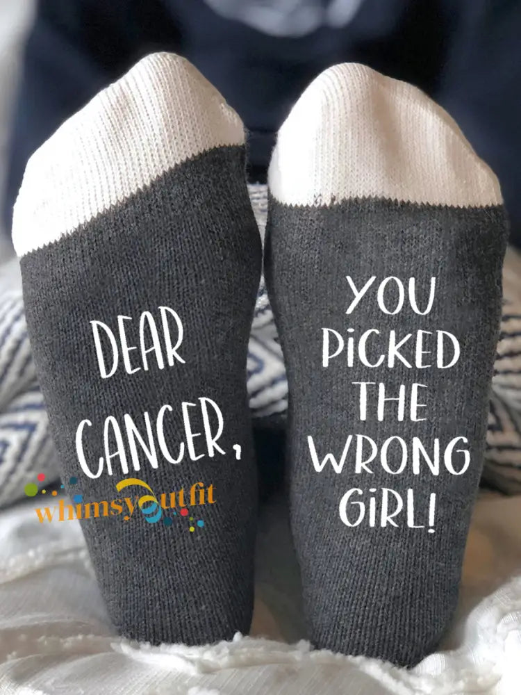 Dear cancer Your picked the wrong girl gender neutral socks Dark Gray / ONE