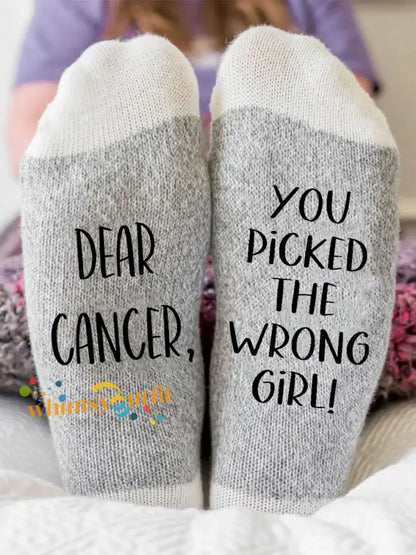 Dear cancer Your picked the wrong girl gender neutral socks Light Gray / ONE