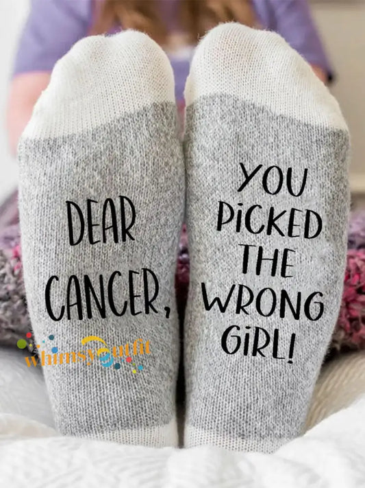 Dear cancer Your picked the wrong girl gender neutral socks Light Gray / ONE