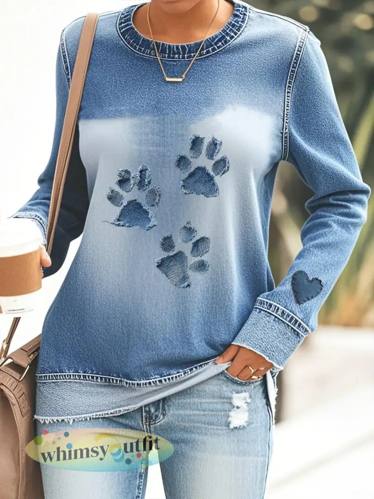 Denim paw sweatshirt voor dames - Blauw / S