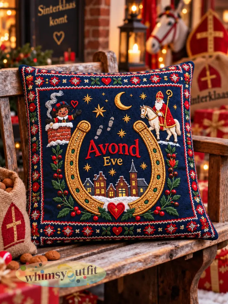 Diepblauw Nederlands Sinterklaas dag printkussen - Beige / ÉÉN