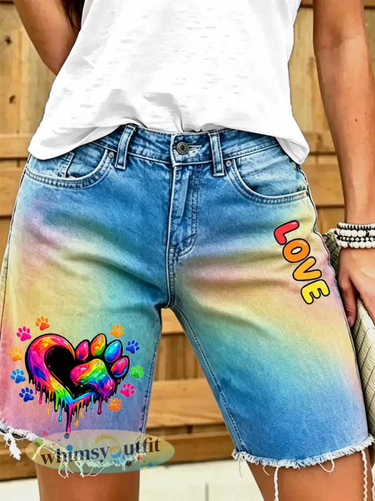 Dierlijke regenboogpatroon bedrukte korte broeken voor dames - als foto / S