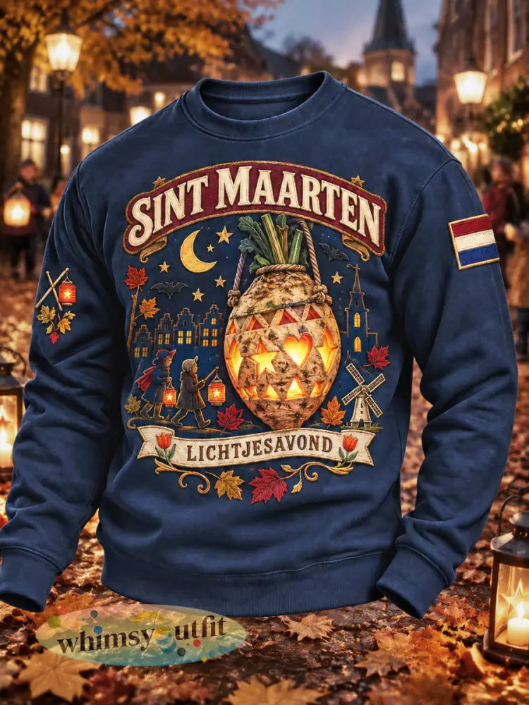 Donkerblauw casual sweatshirt voor heren met Sint-Maartensprint - Diep Blauw / S