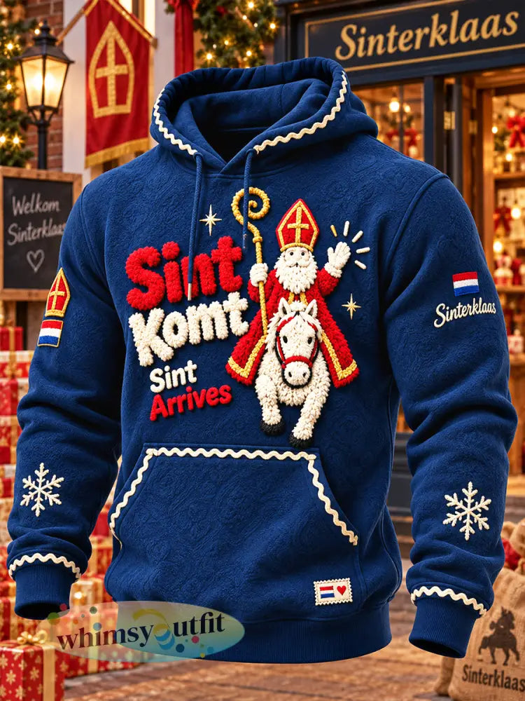 Donkerblauw Nederlandse St. Nicholas Day 3D-geprinte casual sweatshirt met capuchon voor heren - Diep Blauw / S