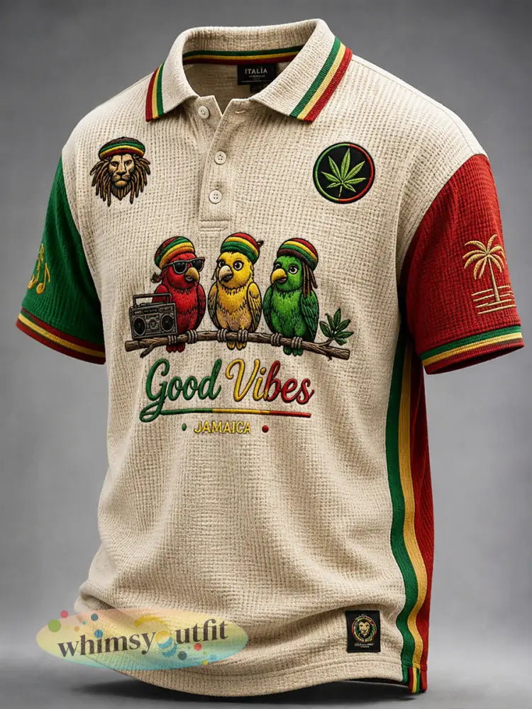 Een klassieke polo met wafelpatronen voor Retro Reggae-fans - als foto / S