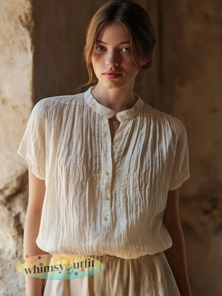 Eenvoudig effen linnen blend-shirt voor dames