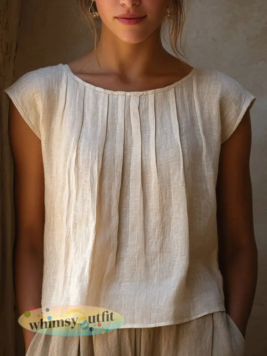 Eenvoudig effen linnenshirt voor dames - Wit / S