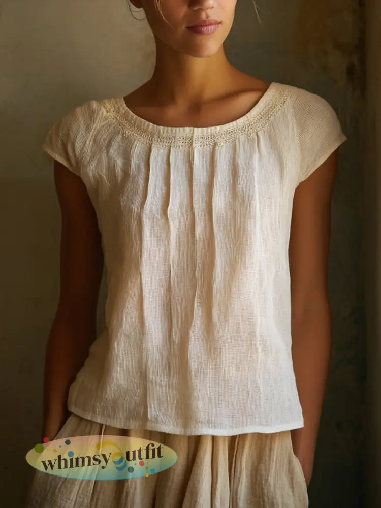 Elegant eenvoudig linnen shirt voor dames - Wit / S