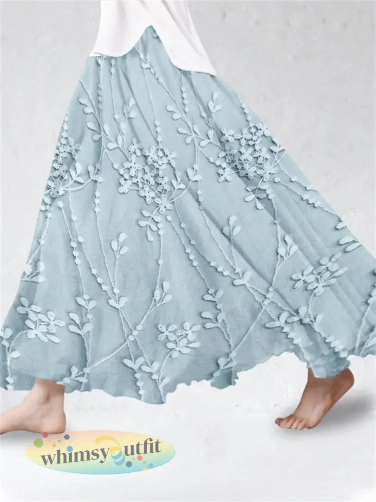 Elegante bloemen geborduurde linnen rok voor dames - Blauw / S