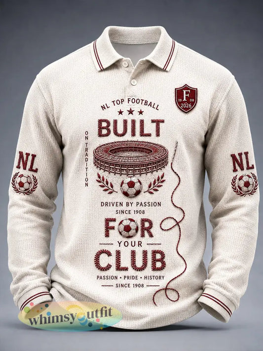 Feyenoord Eredivisie heren voetbal-Gedrukte casual vroege herfst poloshirt met lange mouwen - Romig-Wit / S