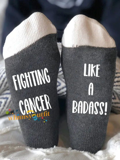 Fighting cancer like a badass unisex socks Dark Gray / ONE