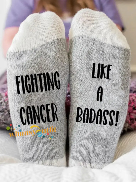 Fighting cancer like a badass unisex socks Light Gray / ONE