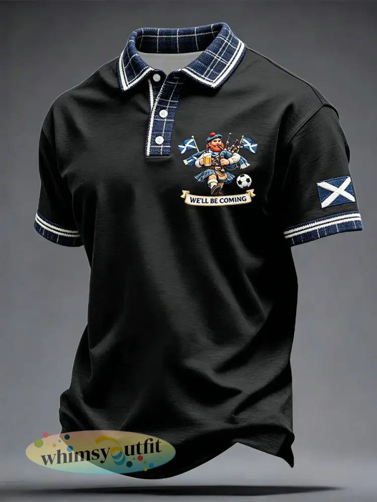 Football Lover voor heren in Schotland geprinte casual tops - Zwart / S